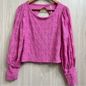 Women's Pink Textured Balloon-Sleeve Top
